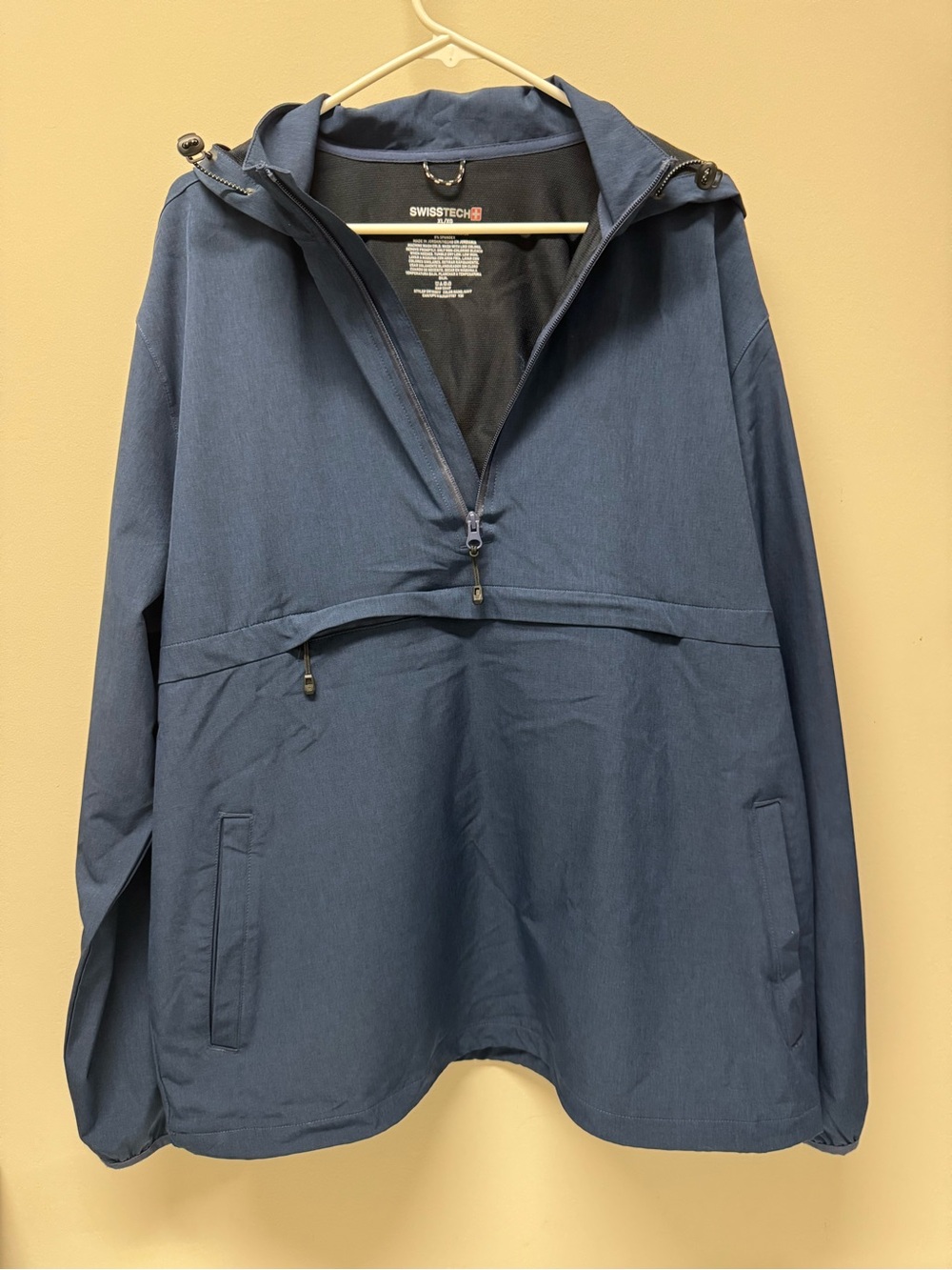 Swiss Tech Men's Blue Half-Zip Windbreaker Anorak with Hood